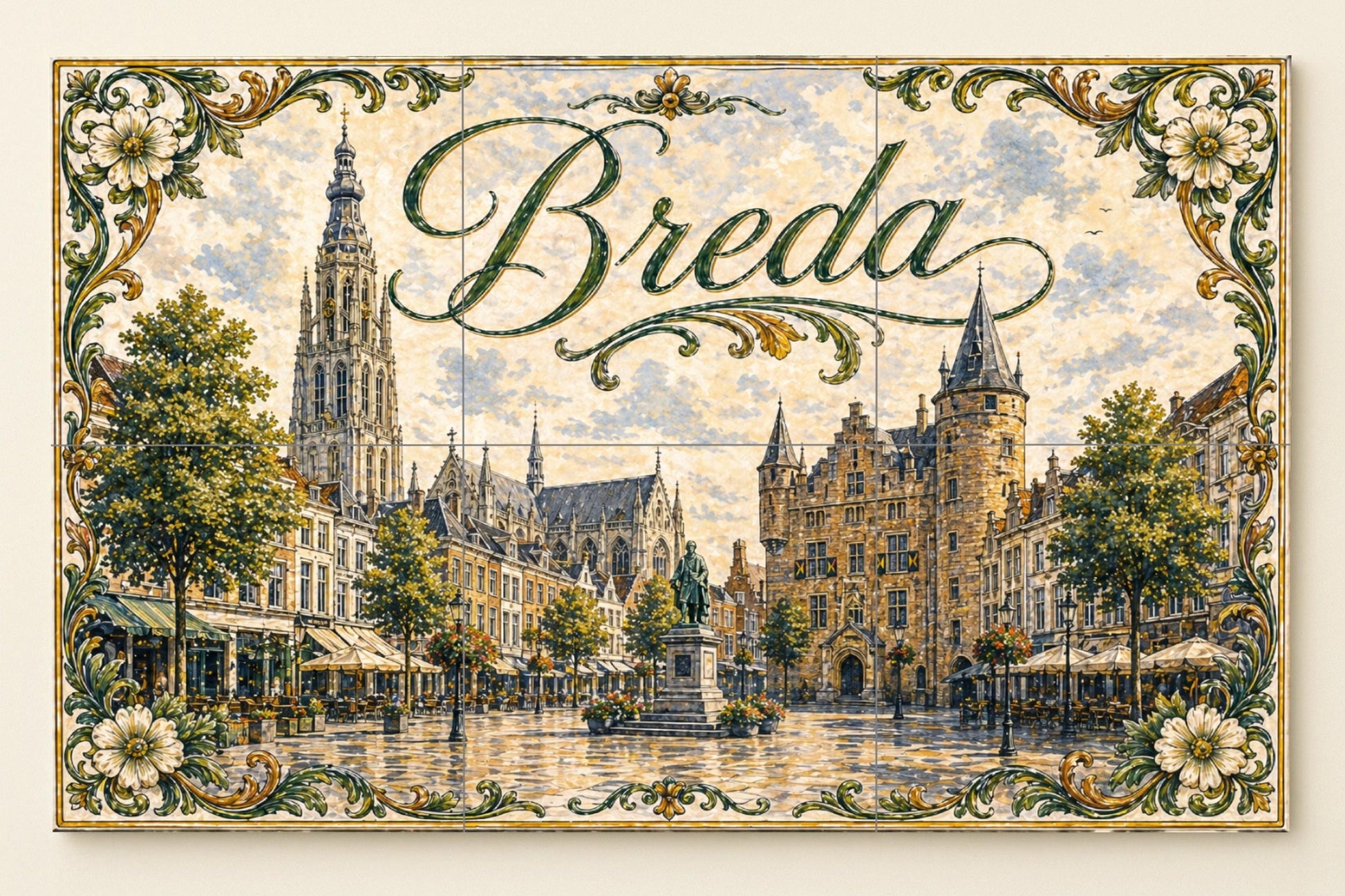 Platz des Markt Historisch von Breda, Gro — Fliesen-Wandbild aus Keramik · Rustikale Bauernhaus-Kunst