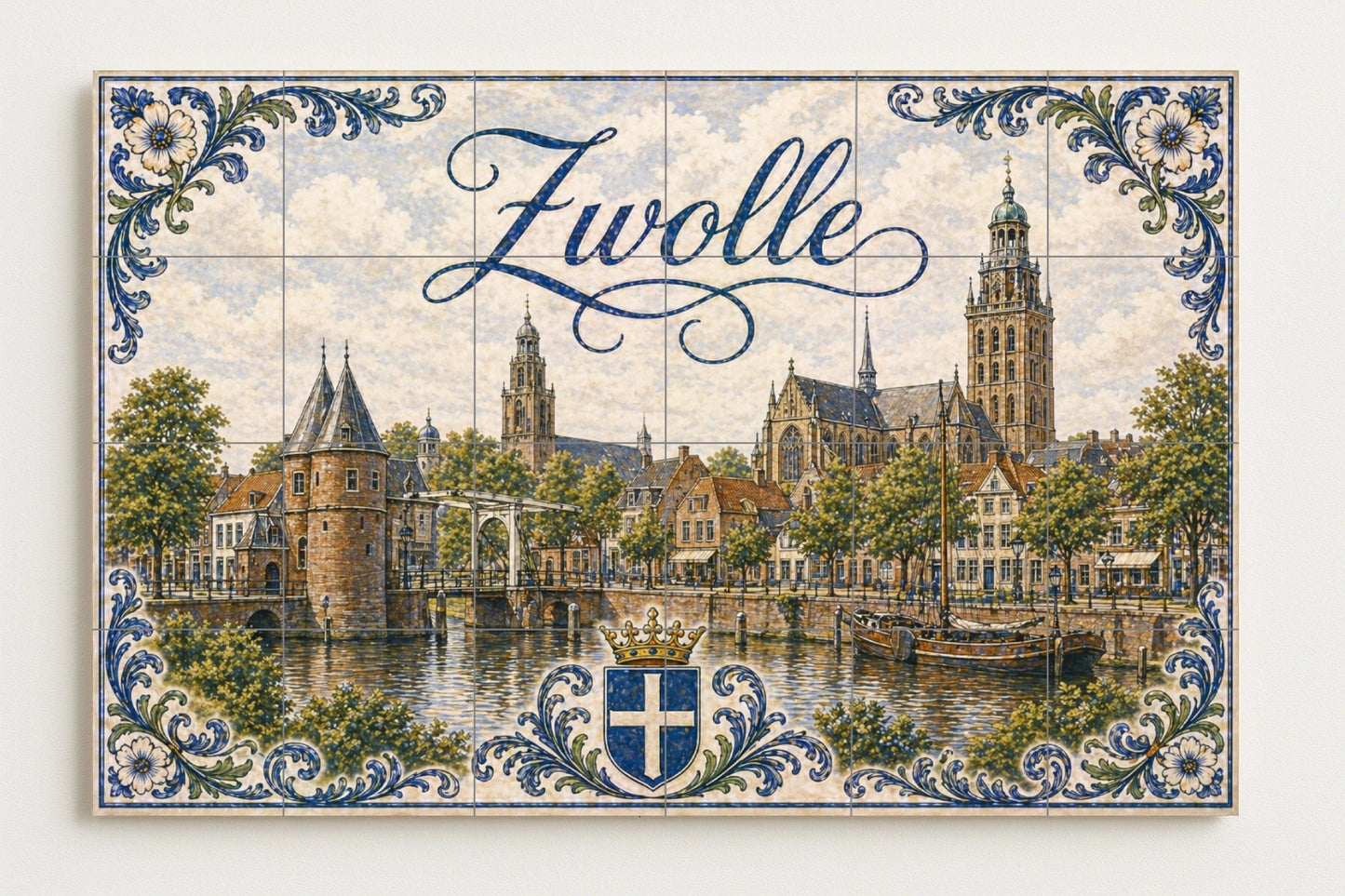 Fresque en Carrelage Zwolle, canales históricos, torres — Fresque à Motifs Décoratifs