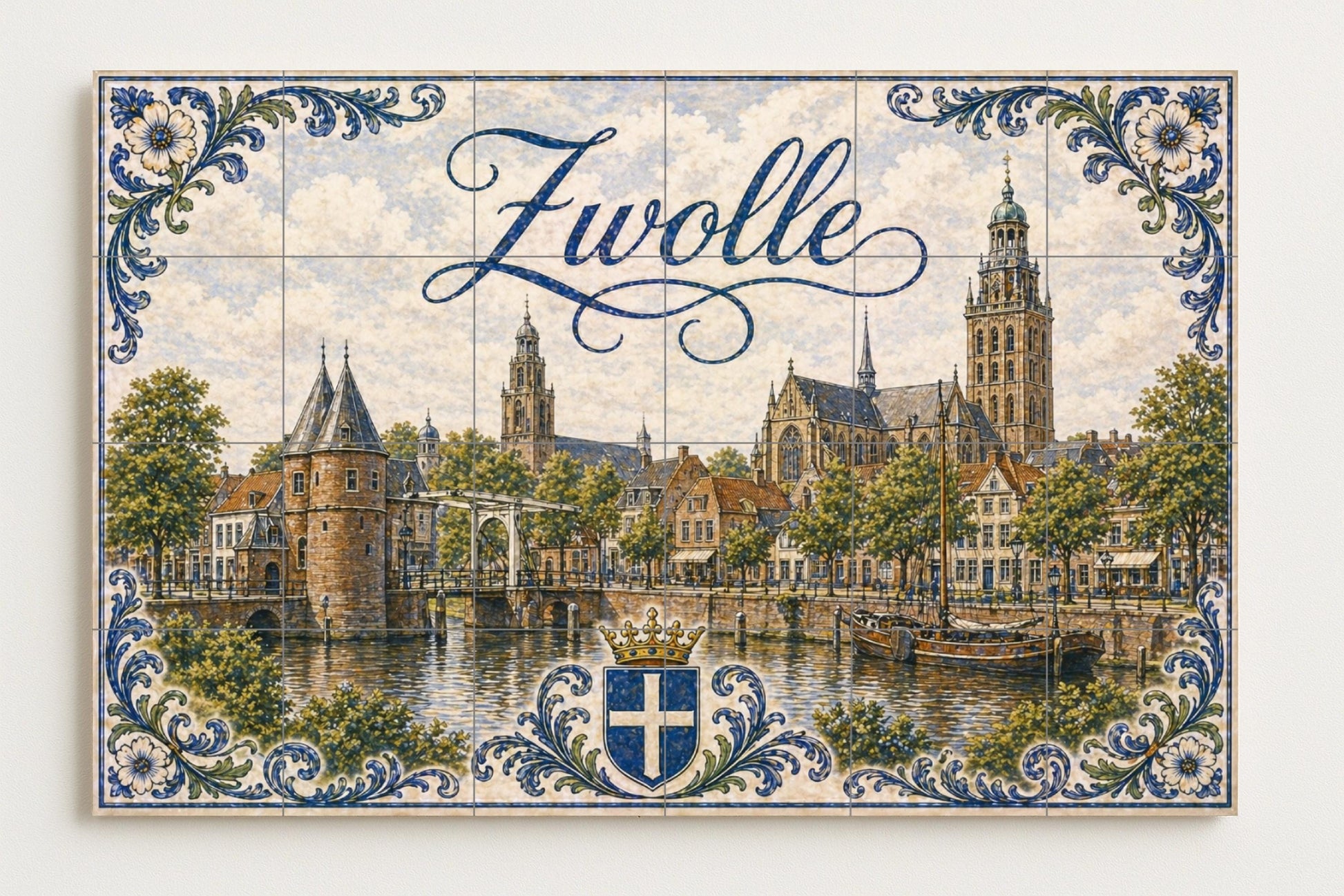 Fresque en Carrelage Zwolle, canales históricos, torres — Fresque à Motifs Décoratifs