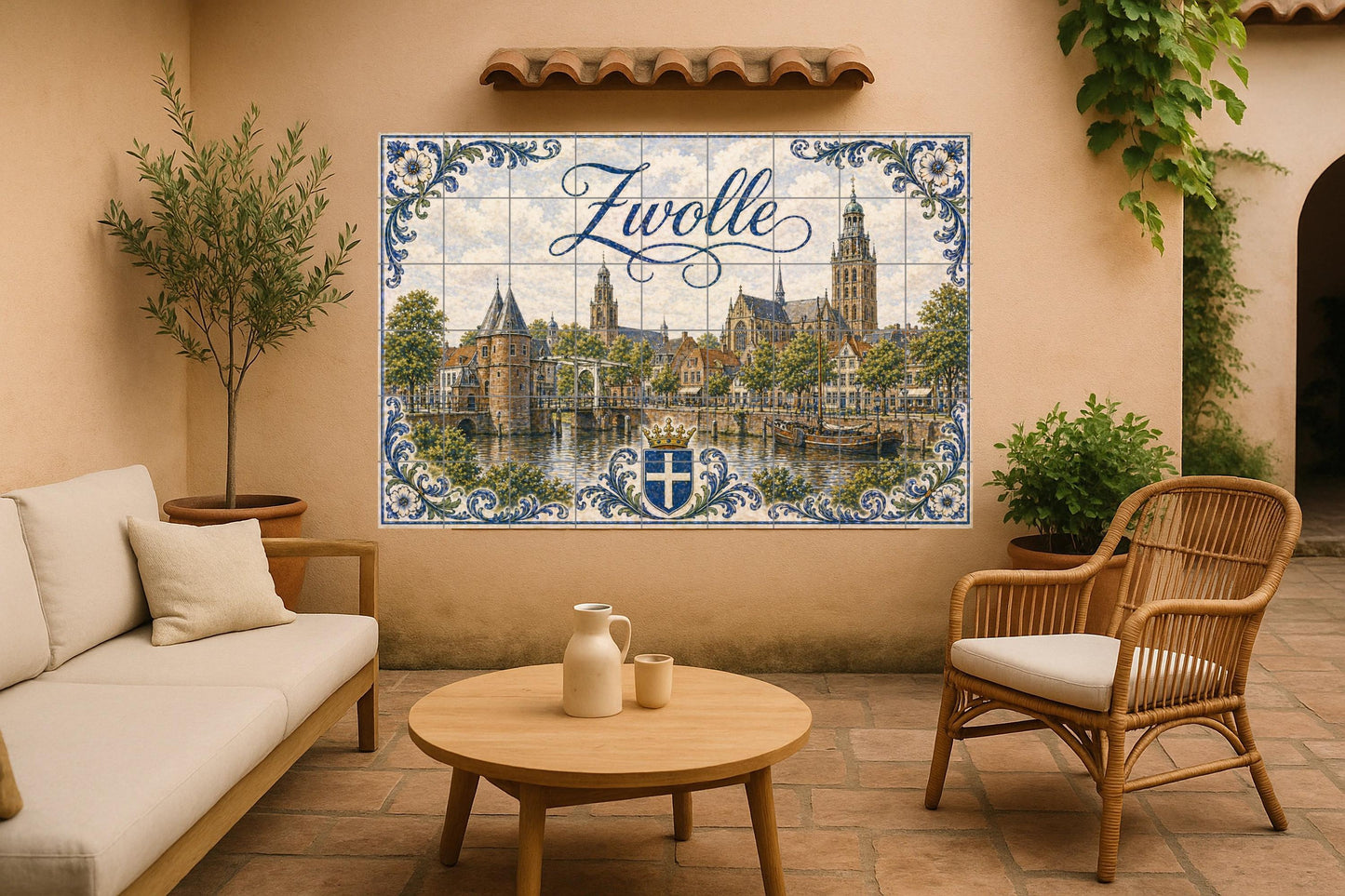 Fresque en Carrelage Zwolle, canales históricos, torres — Fresque à Motifs Décoratifs