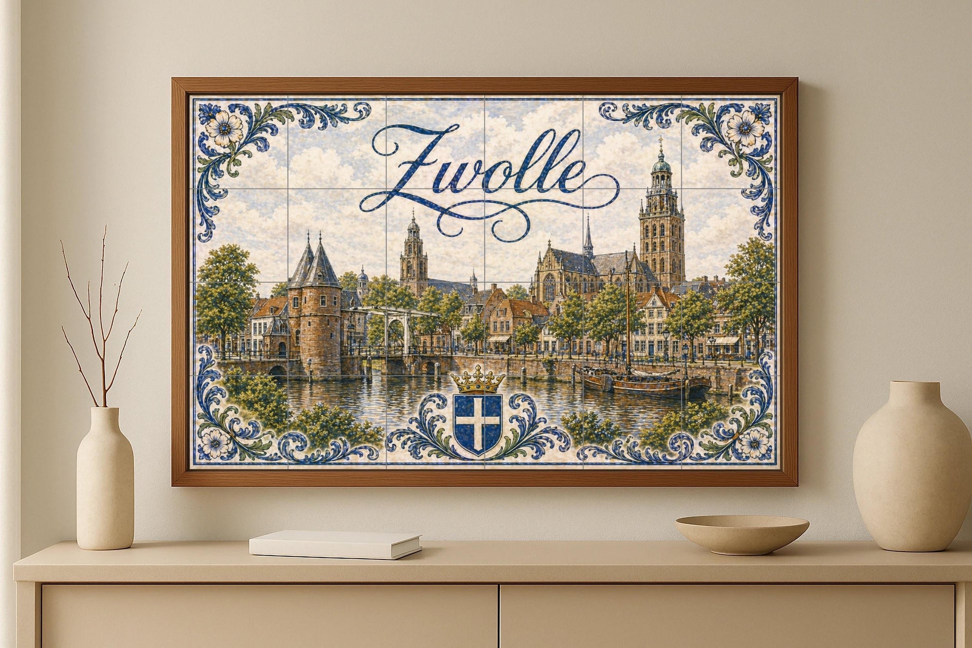 Fresque en Carrelage Zwolle, canales históricos, torres — Fresque à Motifs Décoratifs