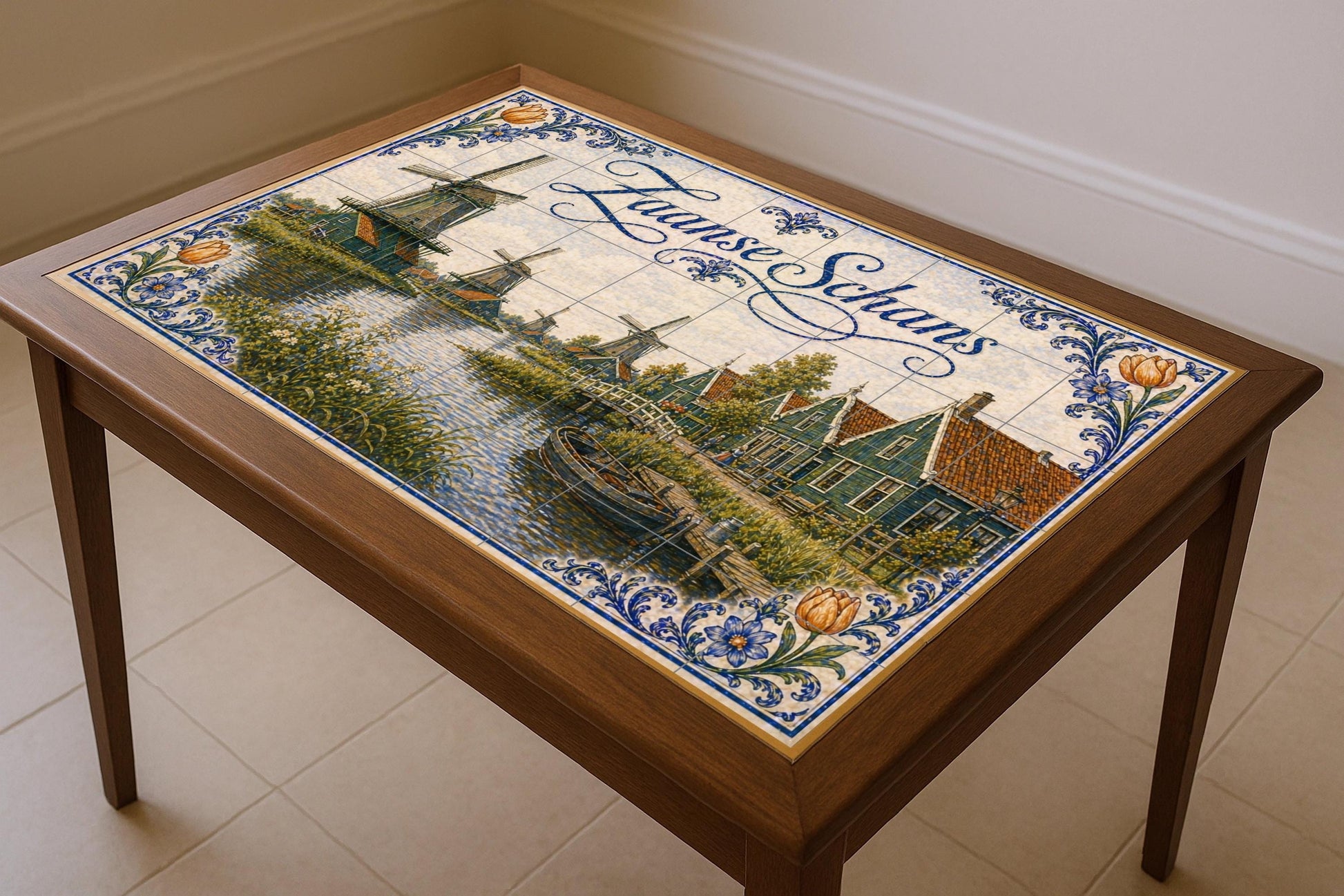 Mural de azulejos de cerámica de molinos de viento de Zaanse Schans…