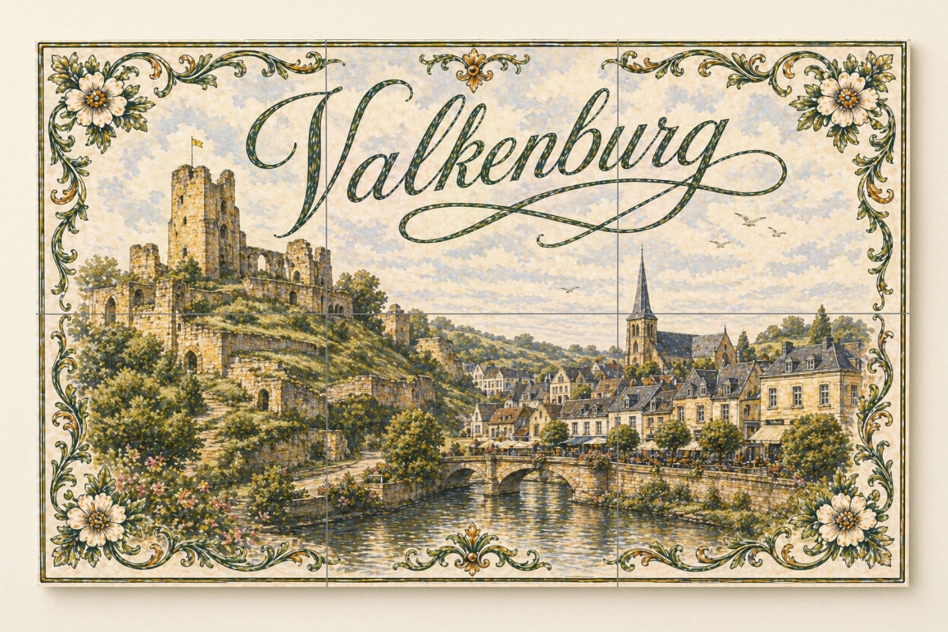 Murale in Piastrelle Ruinas del Castello di Valkenburg, Arte — Decoro d'Arte Popolare