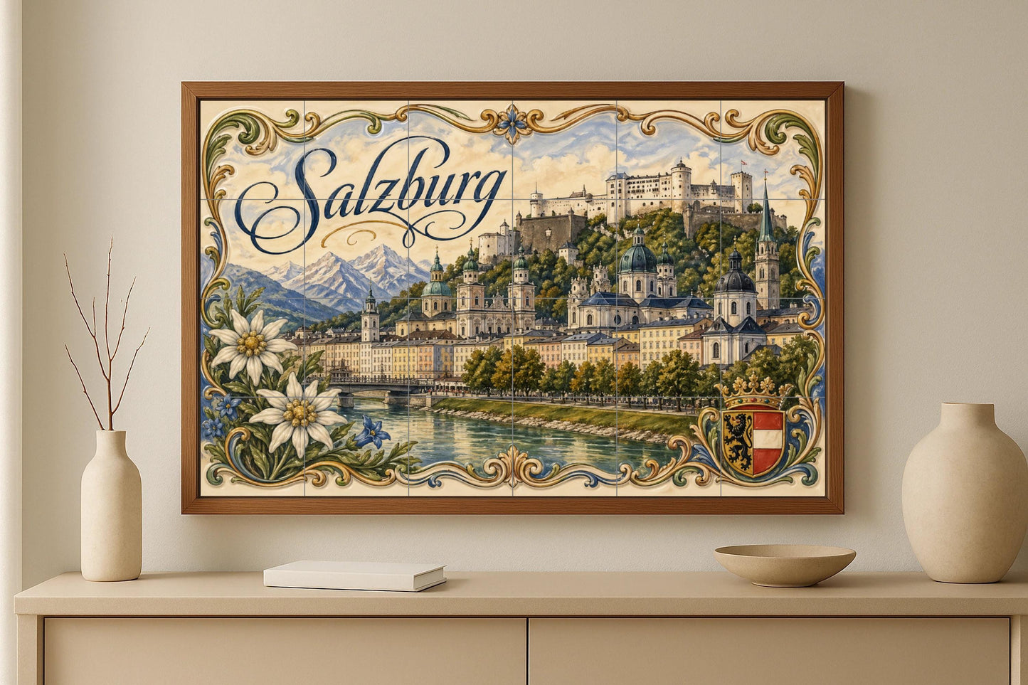 Fortaleza de Hohensalzburg en Salzburgo — Paysage Urbain en Carreaux, Art Mural en Céramique