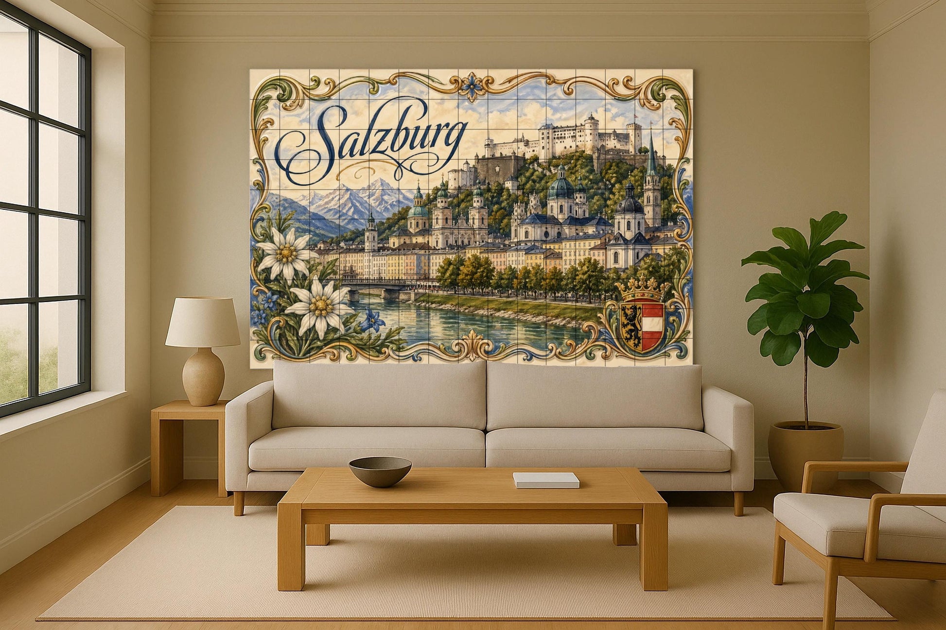Fortaleza de Hohensalzburg en Salzburgo — Paysage Urbain en Carreaux, Art Mural en Céramique