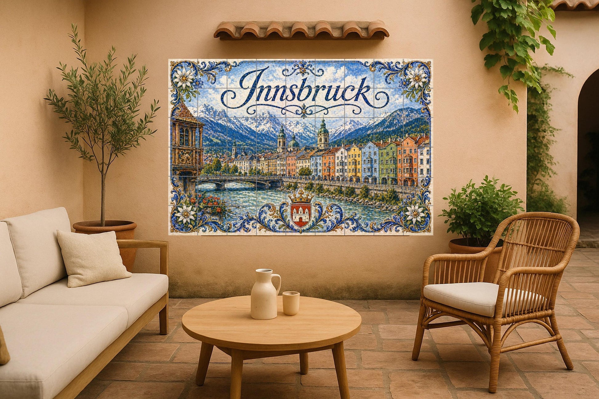 Fresque en Carrelage En los Alpes de Innsbruck, Austria, coloridas c — Paysage Urbain en Carreaux