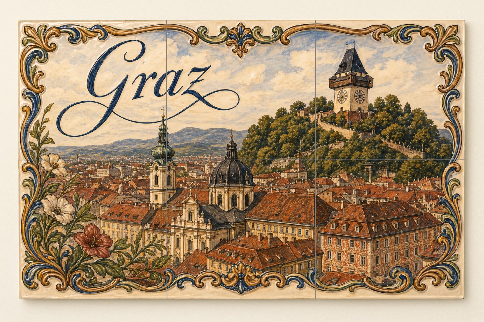 Tour du reloj de Schlossberg en Graz · Fresque Céramique — Fresque de Monument