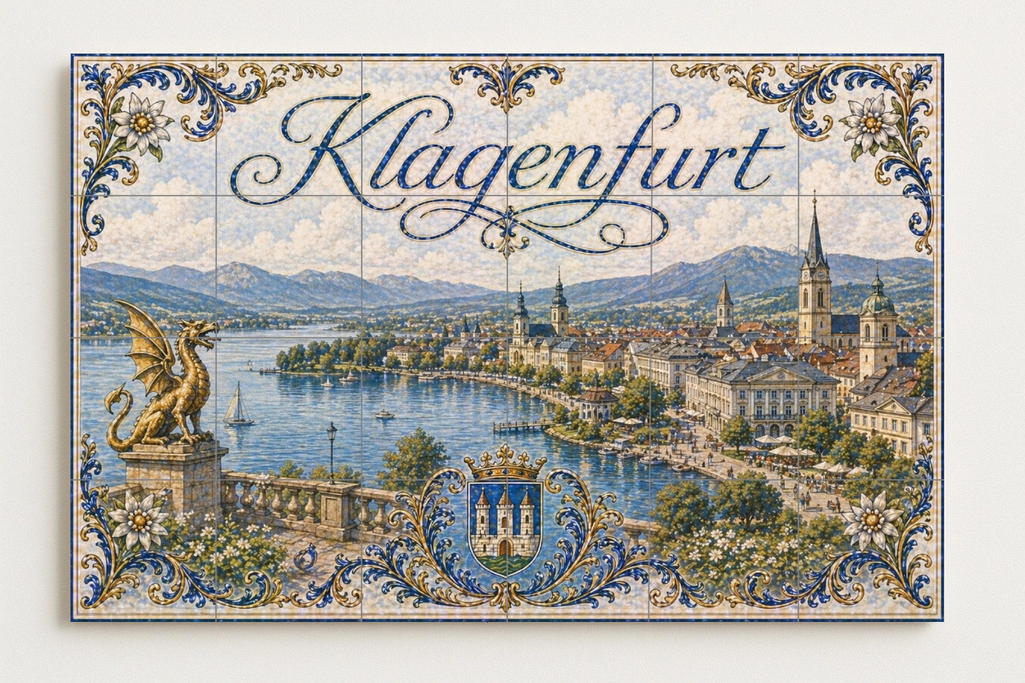 Klagenfurt Wörthersee Autriche, Dragon Lindwurm — Scène Mythologique, Art Mural en Céramique