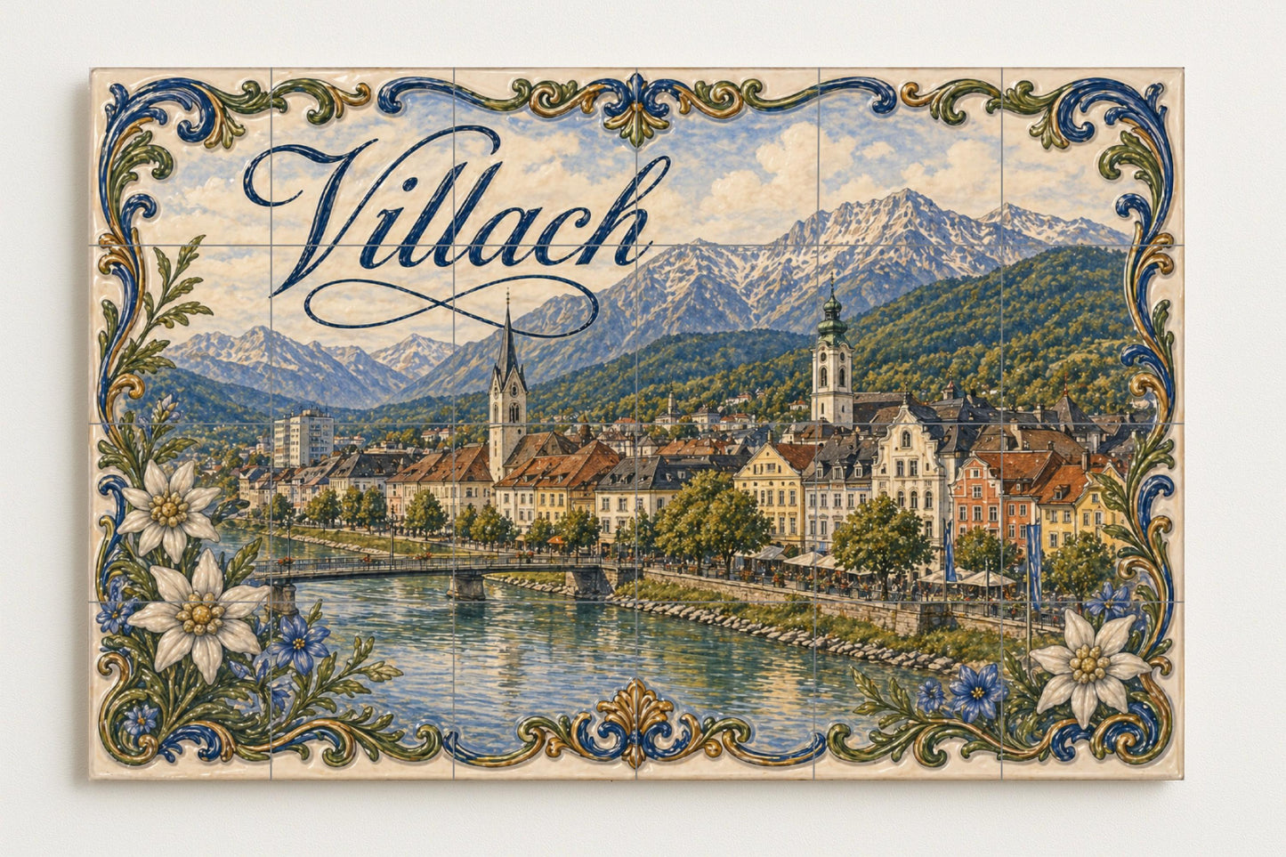 Ceramic Tile Mural: Villach Alpine Riverside Austria, River Drau — Travel Wall Décor