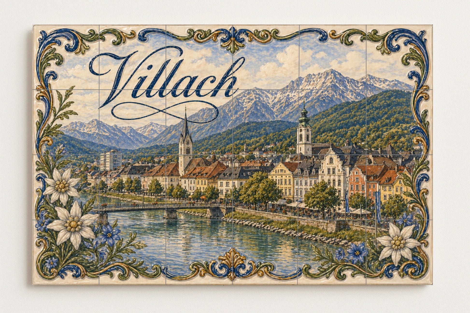 Ceramic Tile Mural: Villach Alpine Riverside Austria, River Drau — Travel Wall Décor
