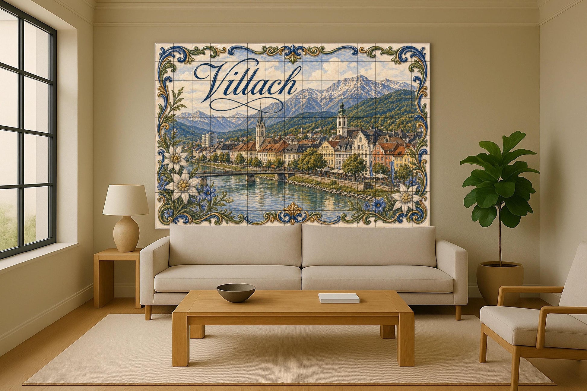 Ceramic Tile Mural: Villach Alpine Riverside Austria, River Drau — Travel Wall Décor