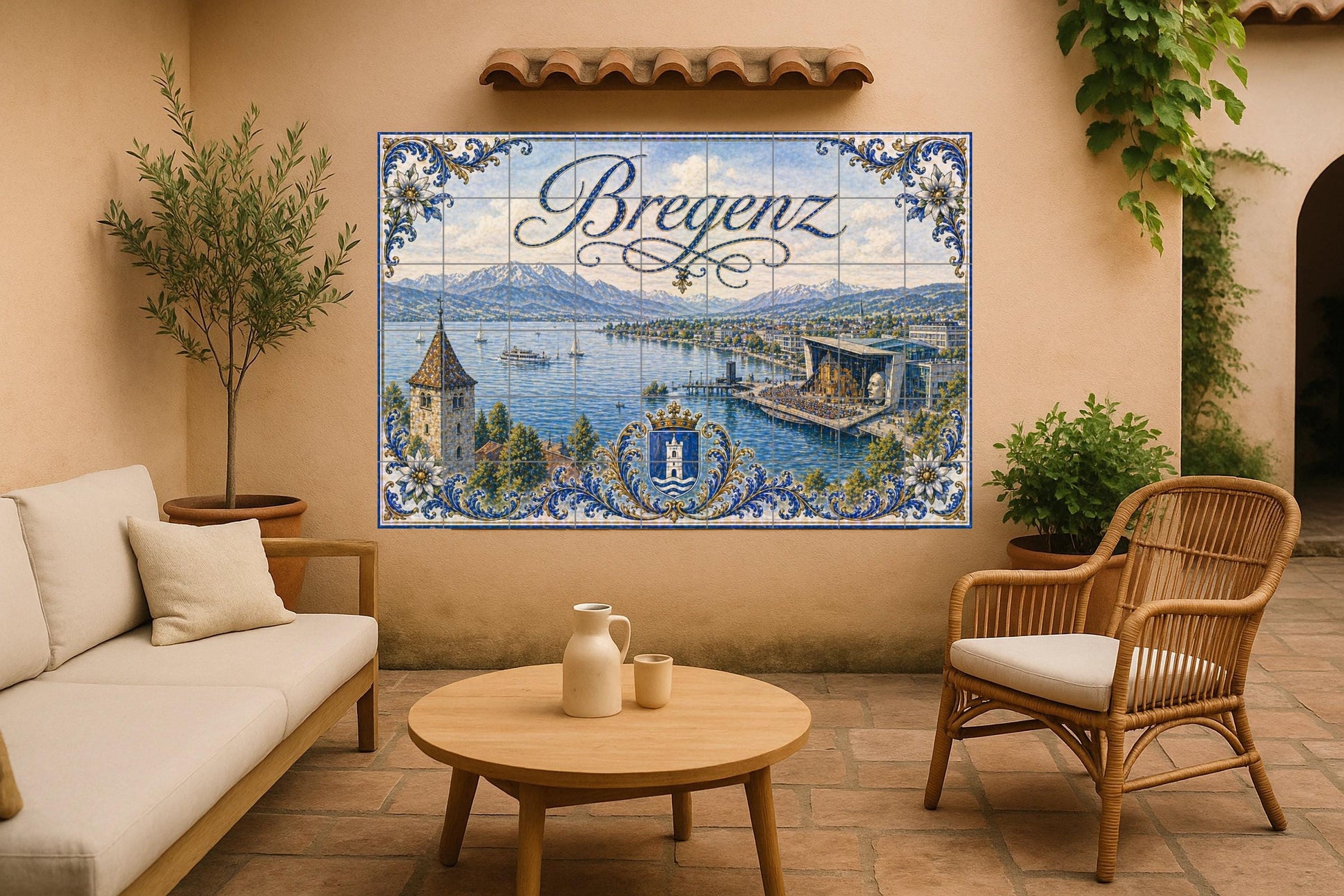 Ceramic Tile Mural: Lake Constanza in Bregenz, Austria, with vis — Landmark Mural