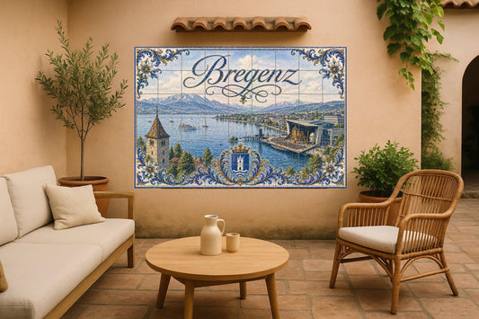 Ceramic Tile Mural: Lake Constanza in Bregenz, Austria, with vis — Landmark Mural