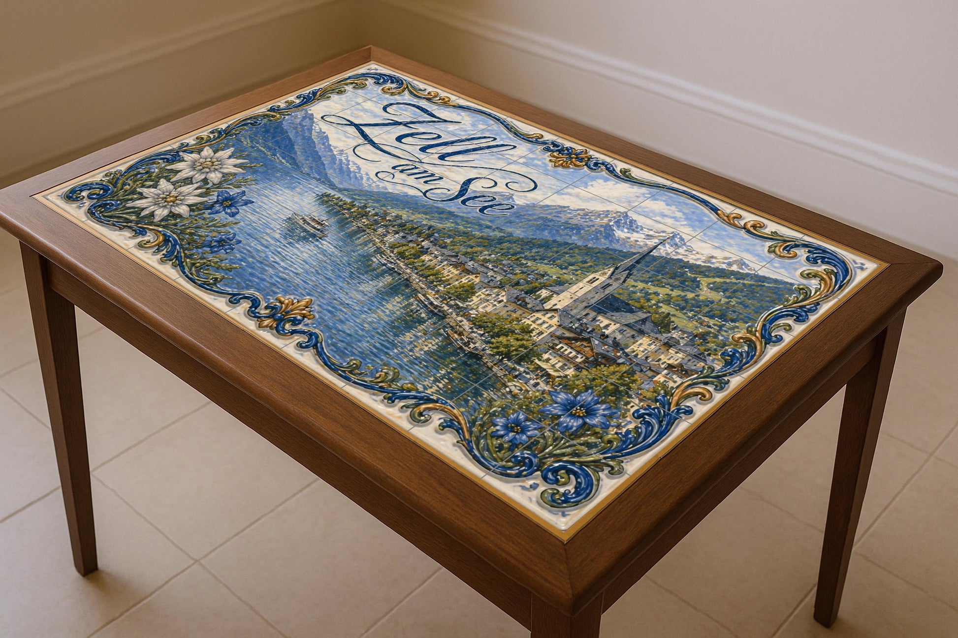 Zell am See, Austria · Murale Ceramico — Paesaggio Urbano in Piastrelle