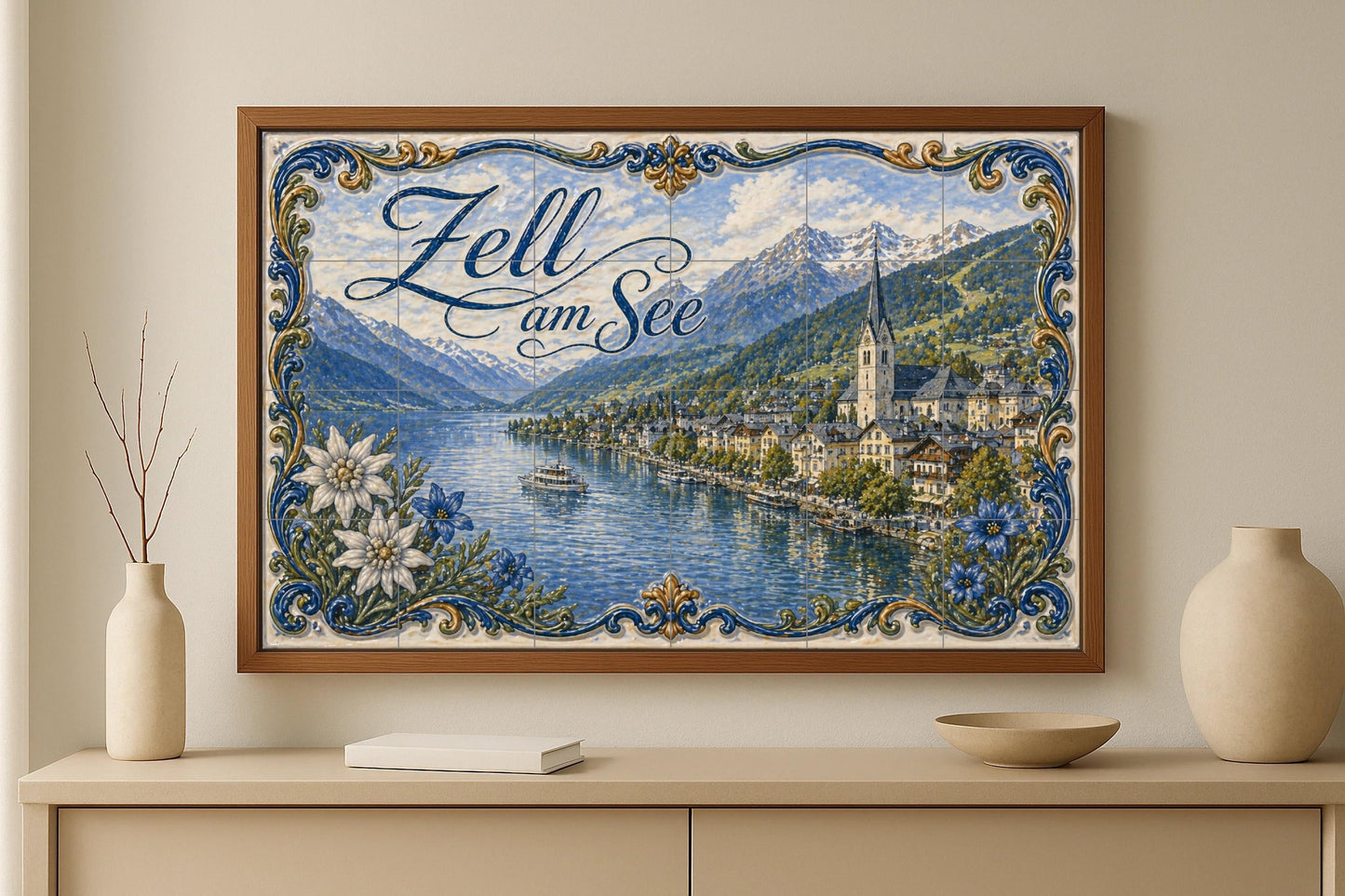 Zell am See, Austria · Murale Ceramico — Paesaggio Urbano in Piastrelle