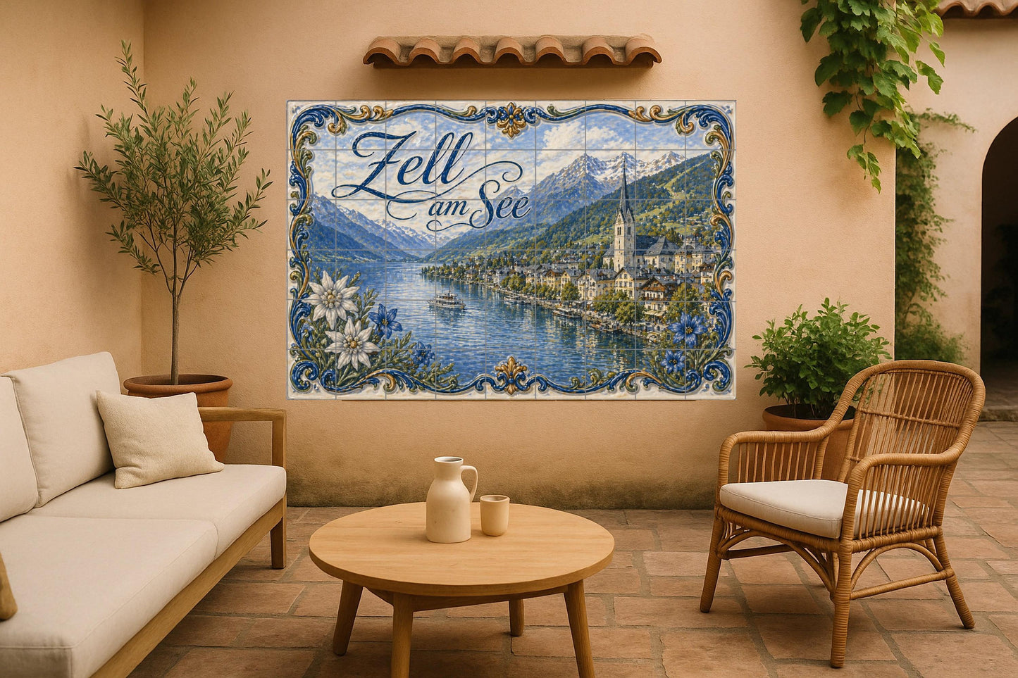 Zell am See, Austria · Murale Ceramico — Paesaggio Urbano in Piastrelle