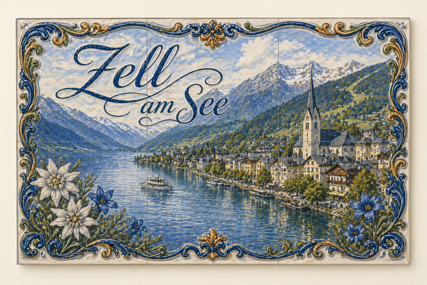 Zell am See, Austria · Murale Ceramico — Paesaggio Urbano in Piastrelle