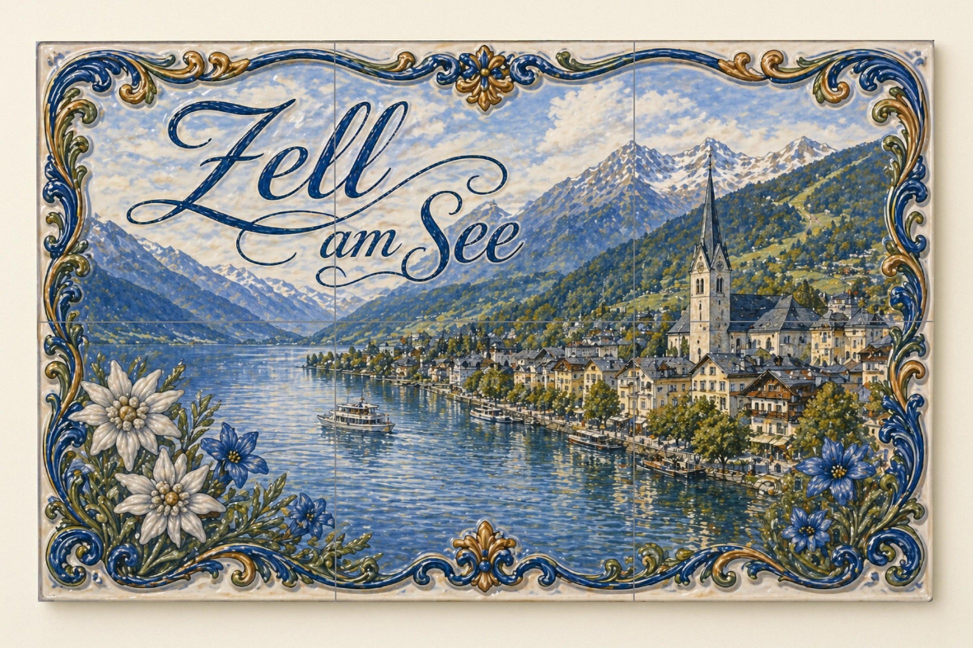 Zell am See, Austria · Murale Ceramico — Paesaggio Urbano in Piastrelle