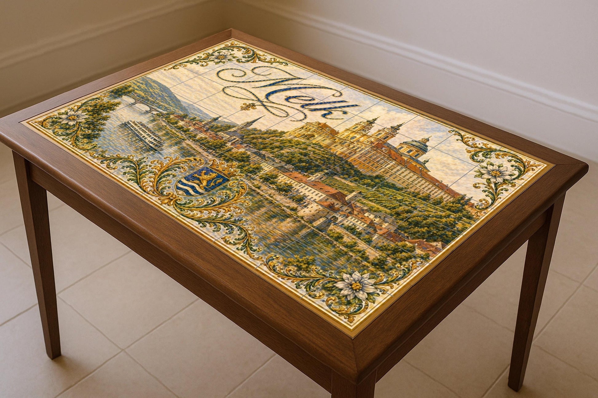 Melk, Austria, River Danubio and Art Mural barr — City & Landmark Art · Tile Wall Art