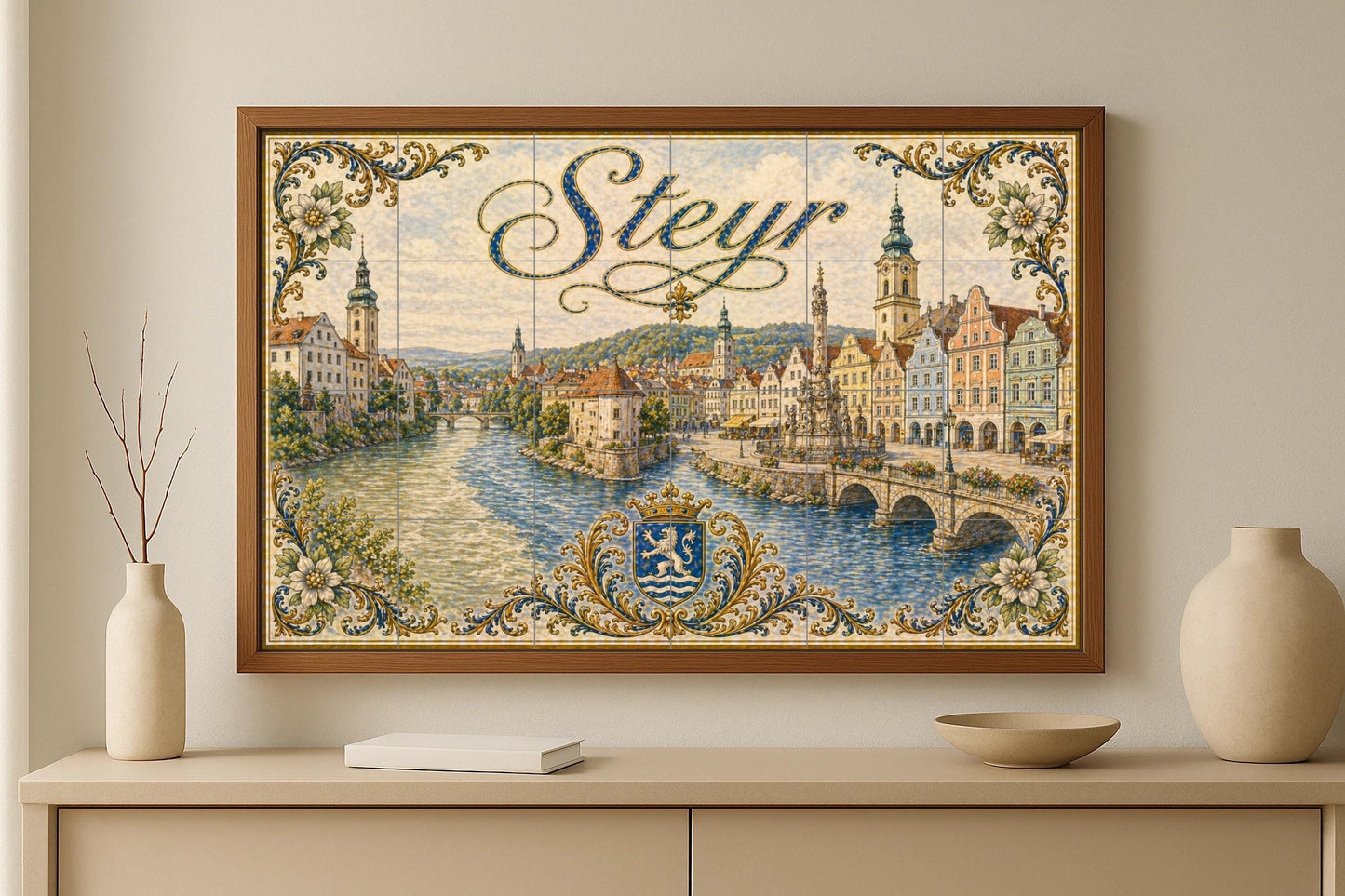 Mural de azulejos de cerámica de Steyr, Austria, con decoración de…