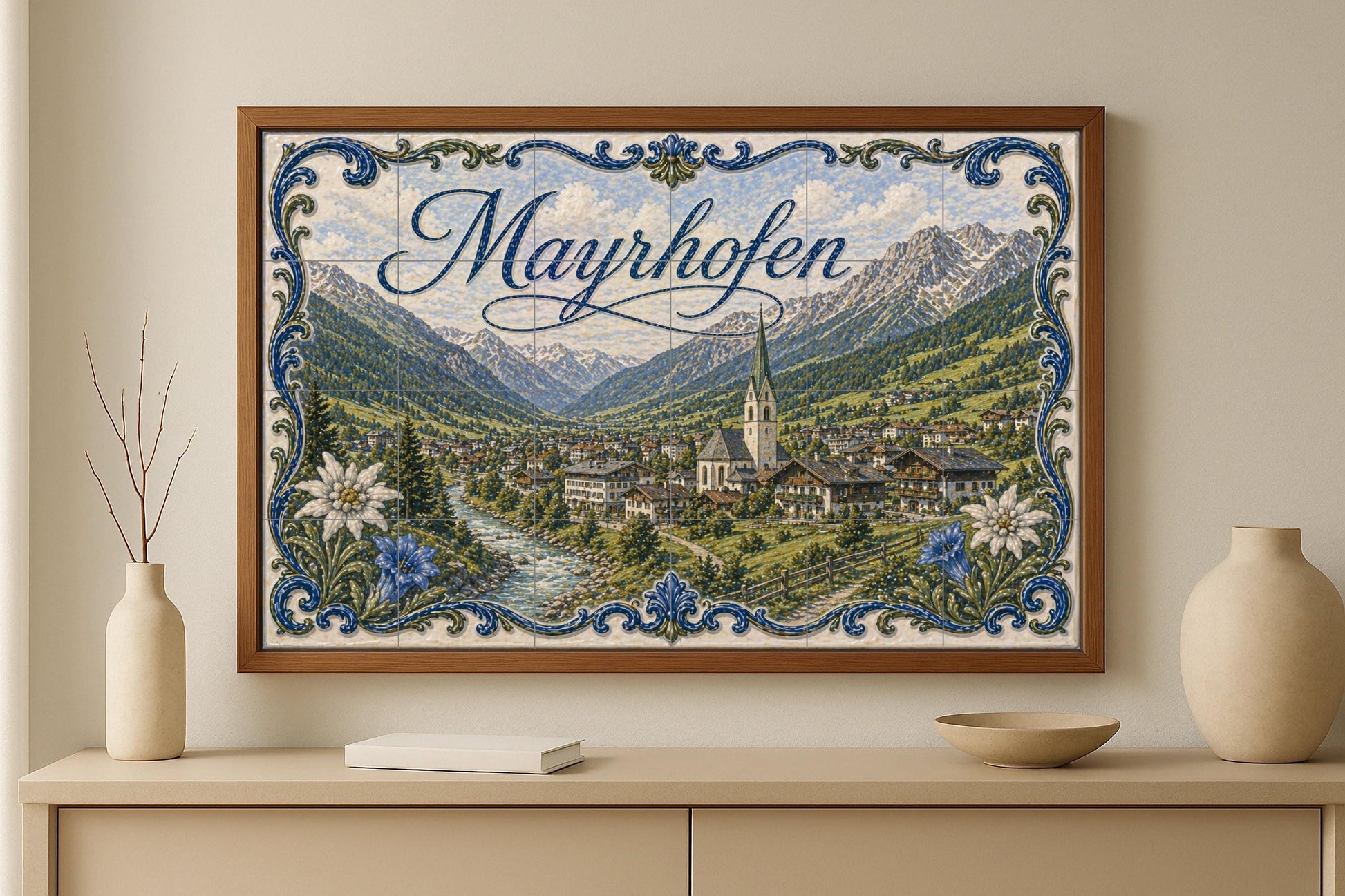 Mayrhofen, Austria, decoración de pared · Ceramic Wall Mural — City & Landmark Art