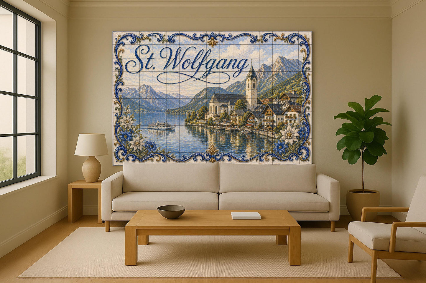 Ceramic Tile Mural: San Wolfgang, Austria, con decoración de par — City & Landmark Art
