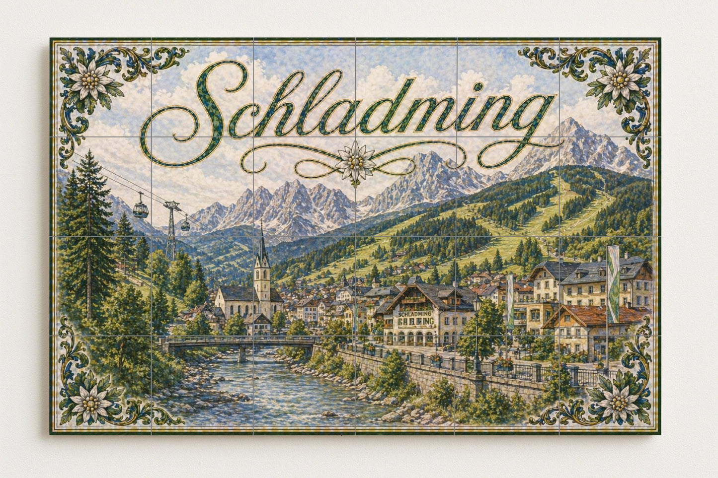 Schladming, Austria, decoración de pared — Landmark Mural · Ceramic Tile Mural
