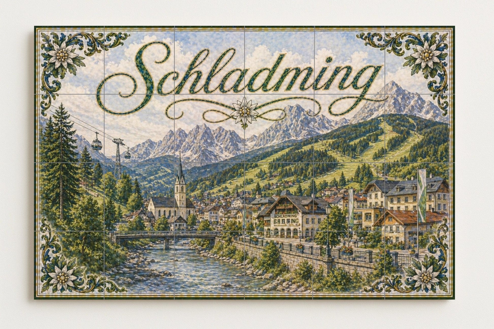 Schladming, Austria, decoración de pared — Landmark Mural · Ceramic Tile Mural