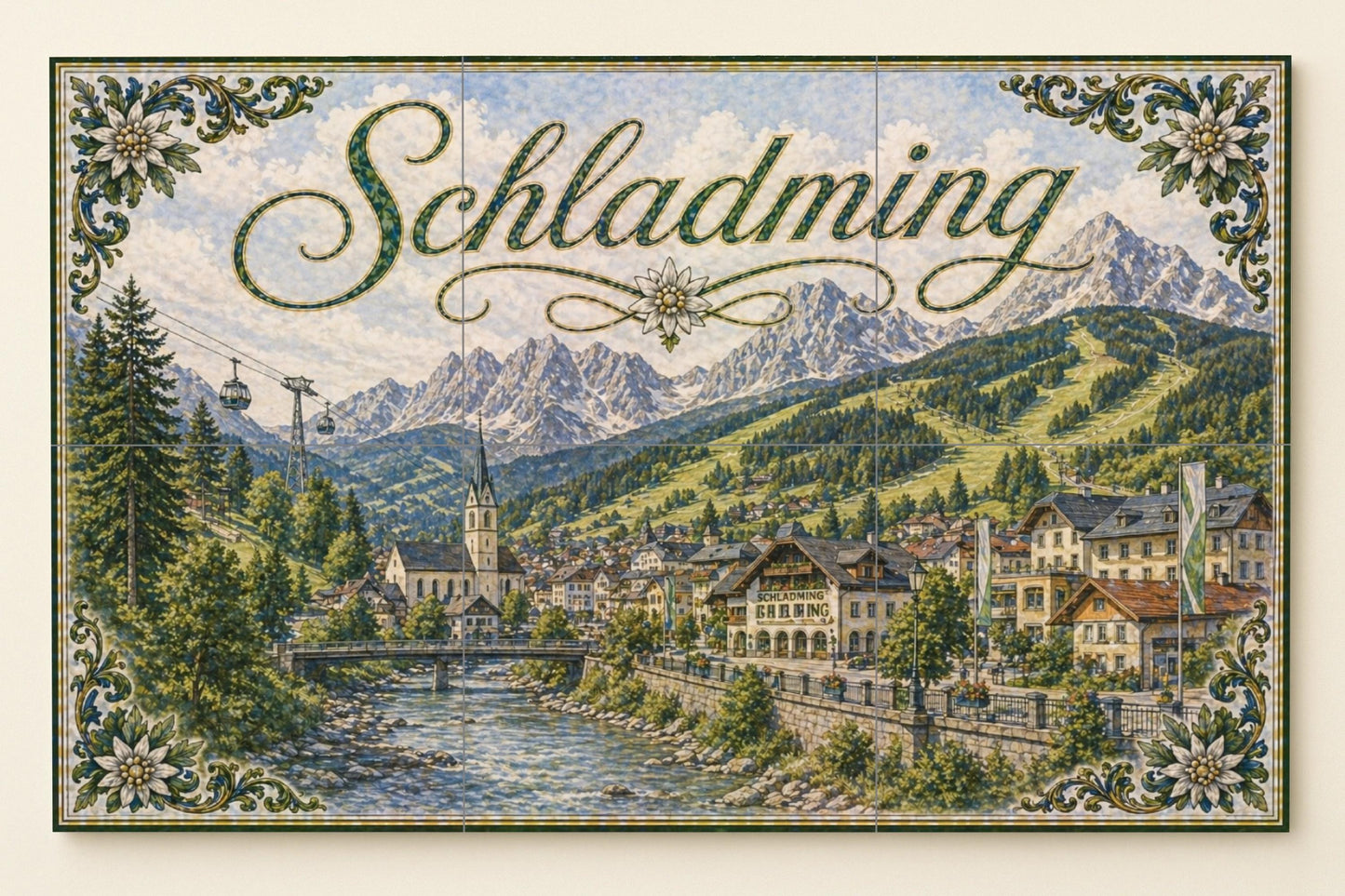 Schladming, Austria, decoración de pared — Landmark Mural · Ceramic Tile Mural