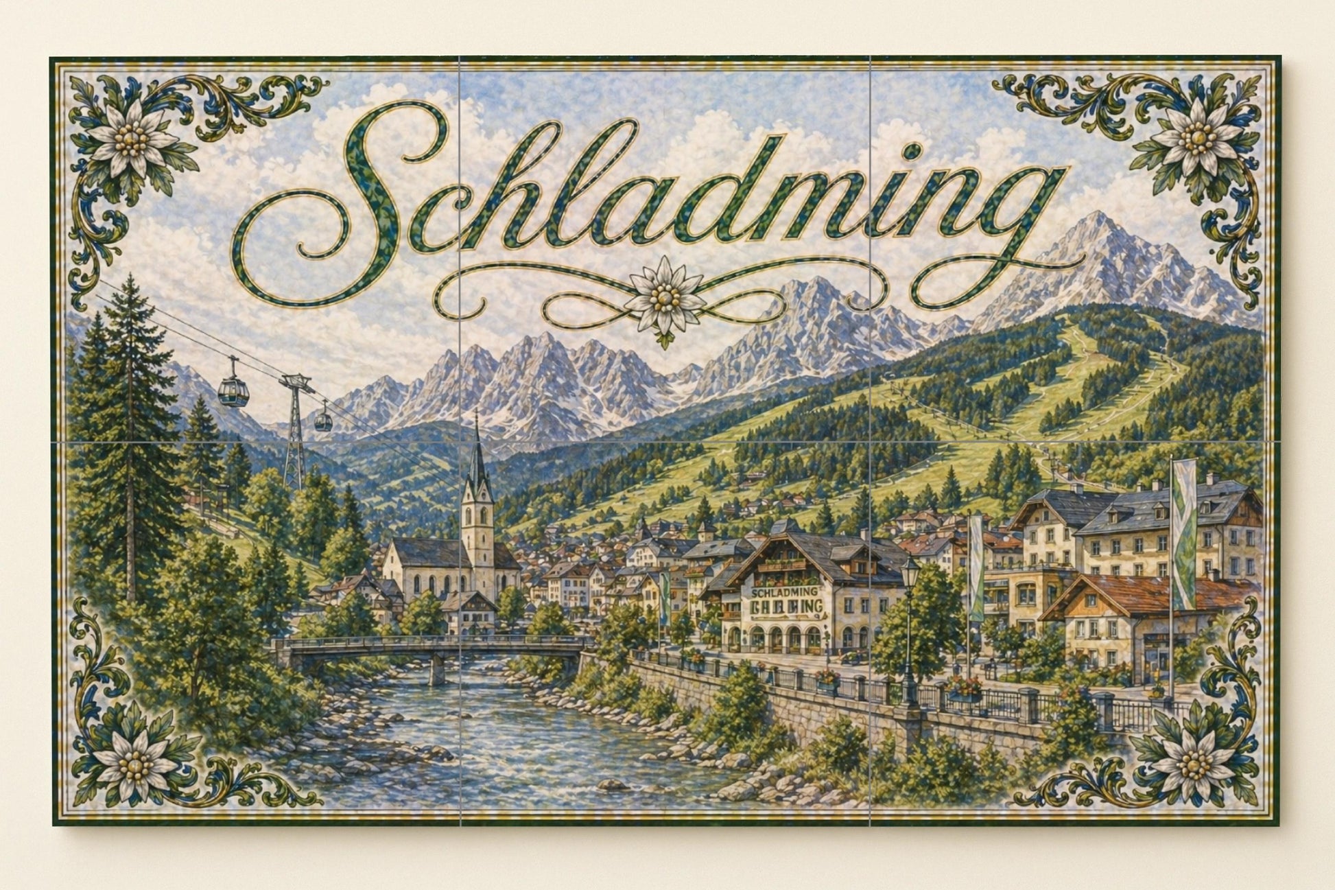 Schladming, Austria, decoración de pared — Landmark Mural · Ceramic Tile Mural