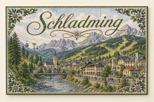 Schladming, Austria, decoración de pared — Landmark Mural · Ceramic Tile Mural