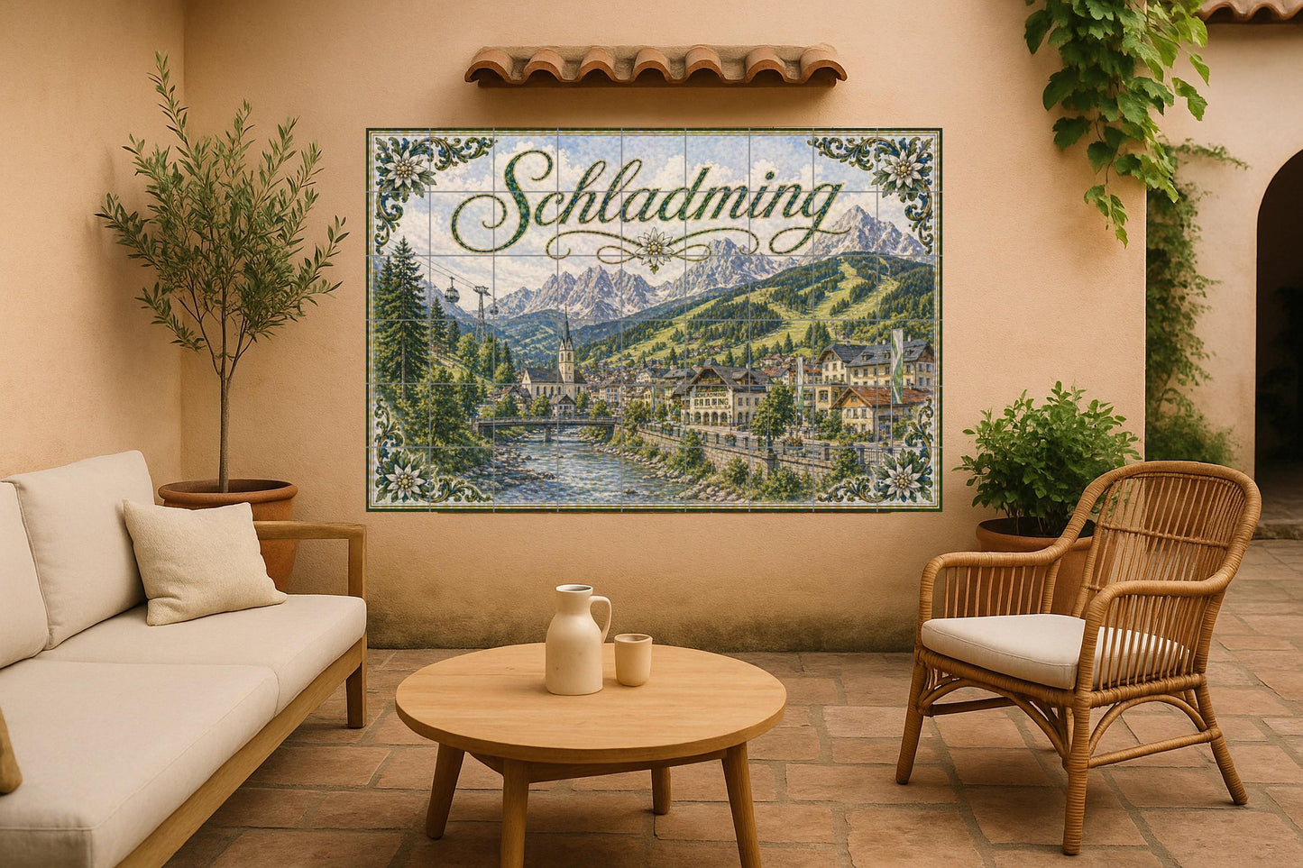 Schladming, Austria, decoración de pared — Landmark Mural · Ceramic Tile Mural