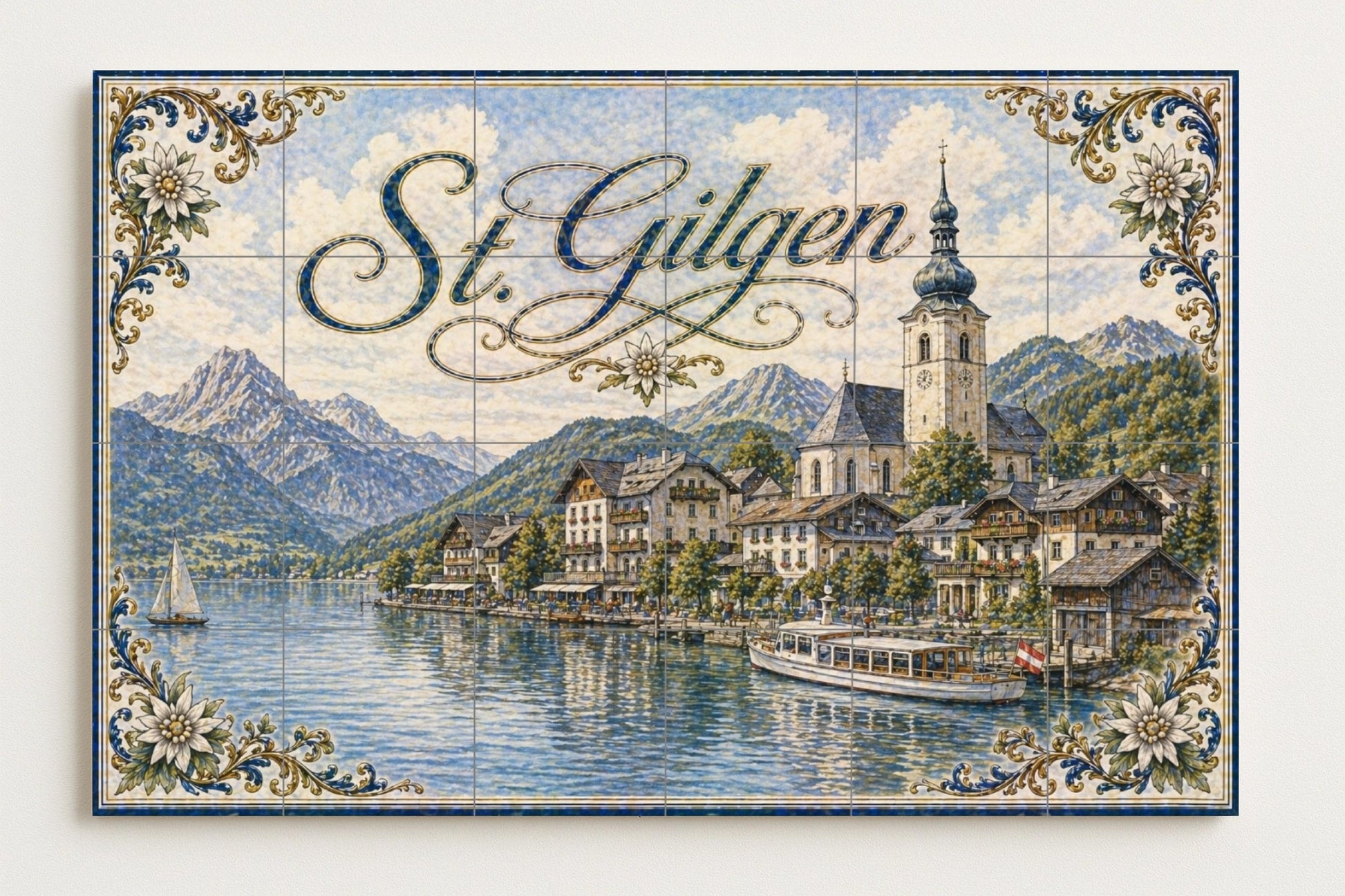 St. Gilgen, Austria, decoración de pared · Ceramic Wall Mural — Flowers & Landscape Art