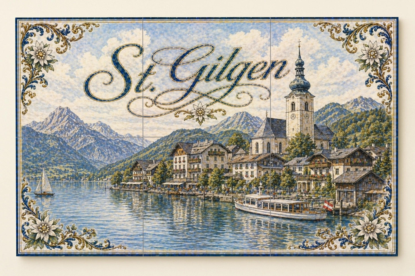 St. Gilgen, Austria, decoración de pared · Ceramic Wall Mural — Flowers & Landscape Art