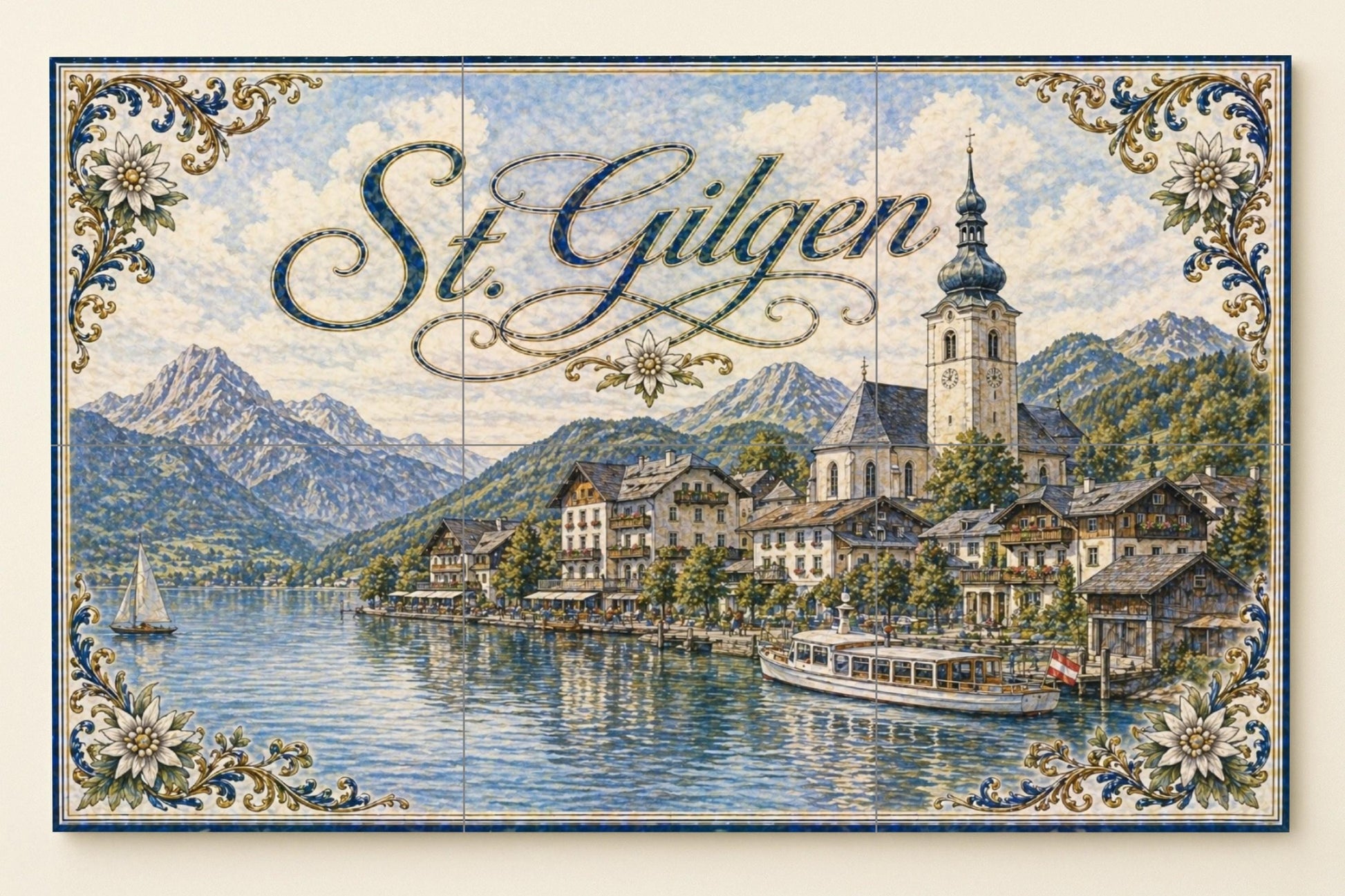 St. Gilgen, Austria, decoración de pared · Ceramic Wall Mural — Flowers & Landscape Art