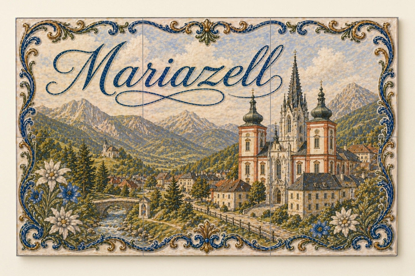 Mariazell, Austria, Basílica Alpine and decora — City & Landmark Art · Ceramic Tile Mural