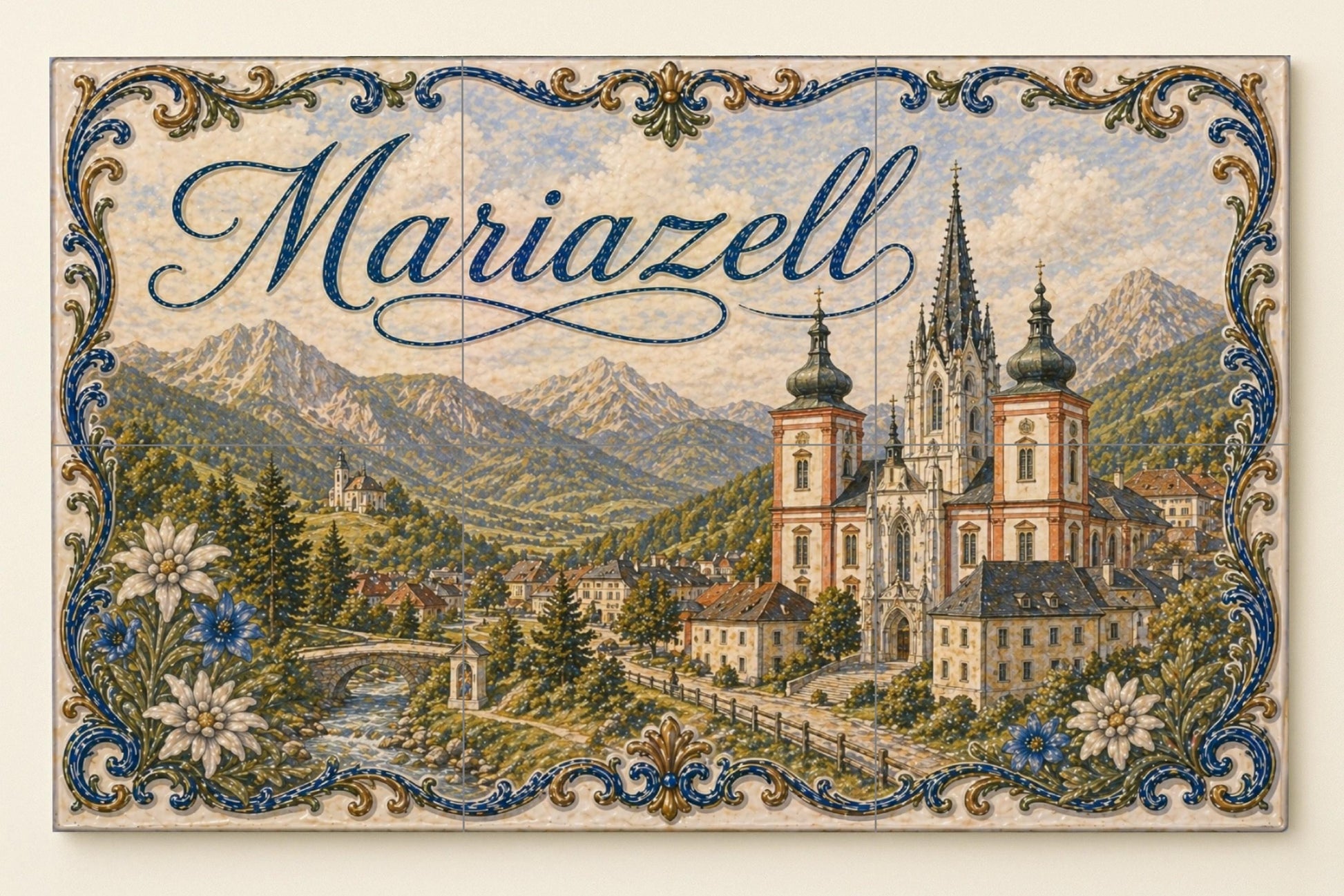 Mariazell, Austria, Basílica Alpine and decora — City & Landmark Art · Ceramic Tile Mural