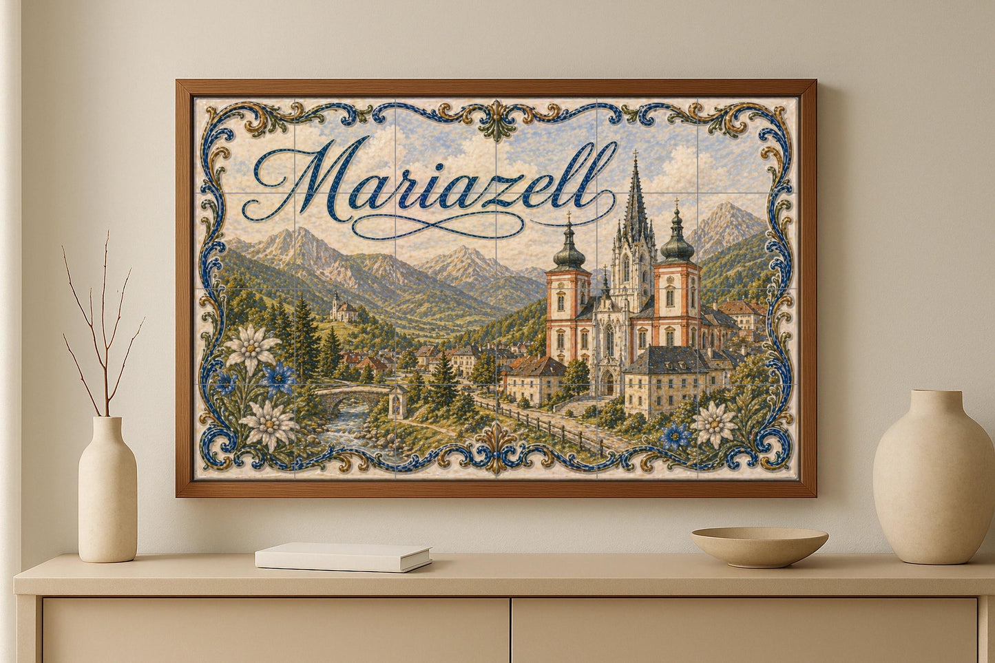 Mariazell, Austria, Basílica Alpine and decora — City & Landmark Art · Ceramic Tile Mural