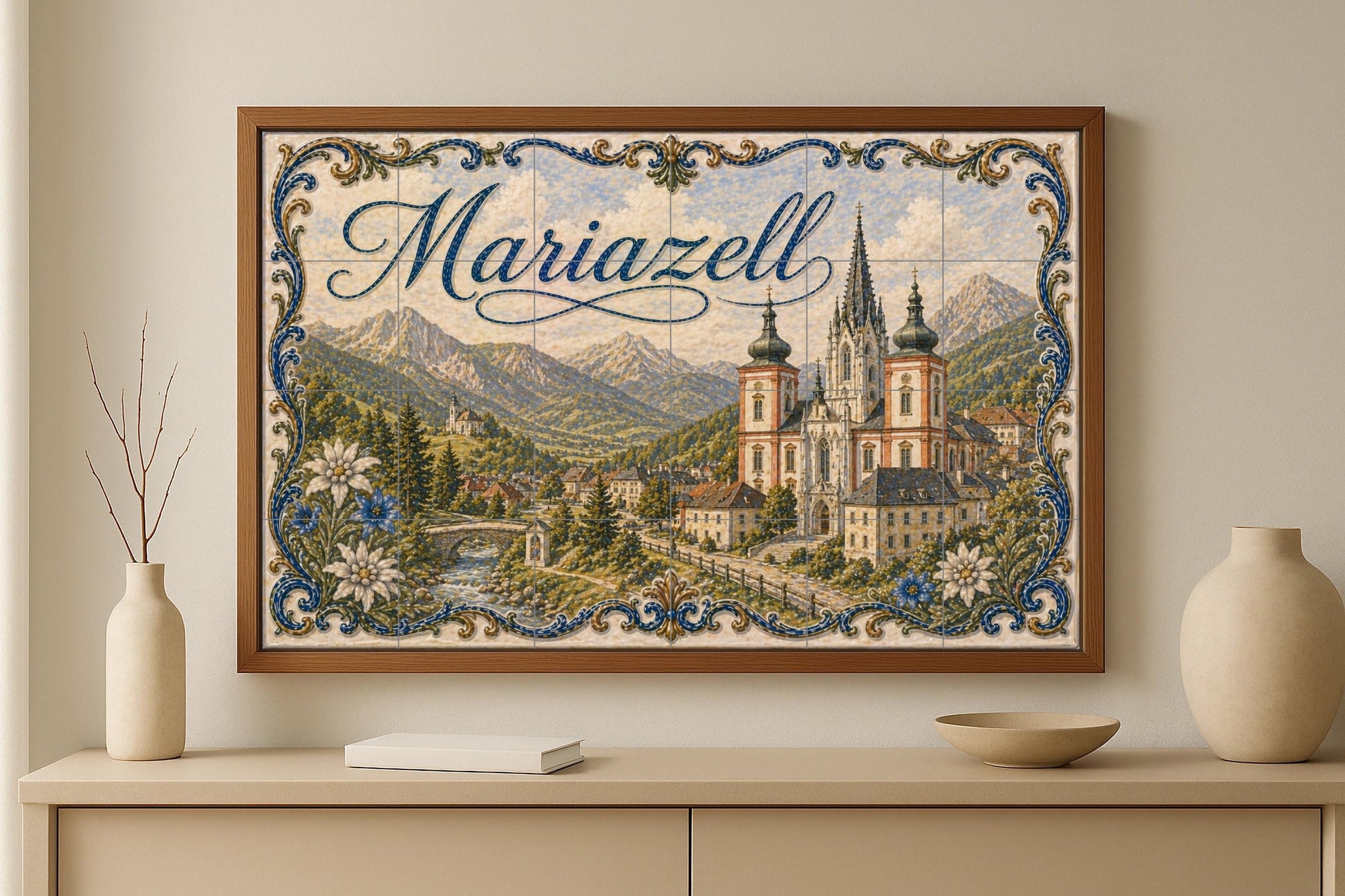 Mariazell, Austria, Basílica Alpine and decora — City & Landmark Art · Ceramic Tile Mural