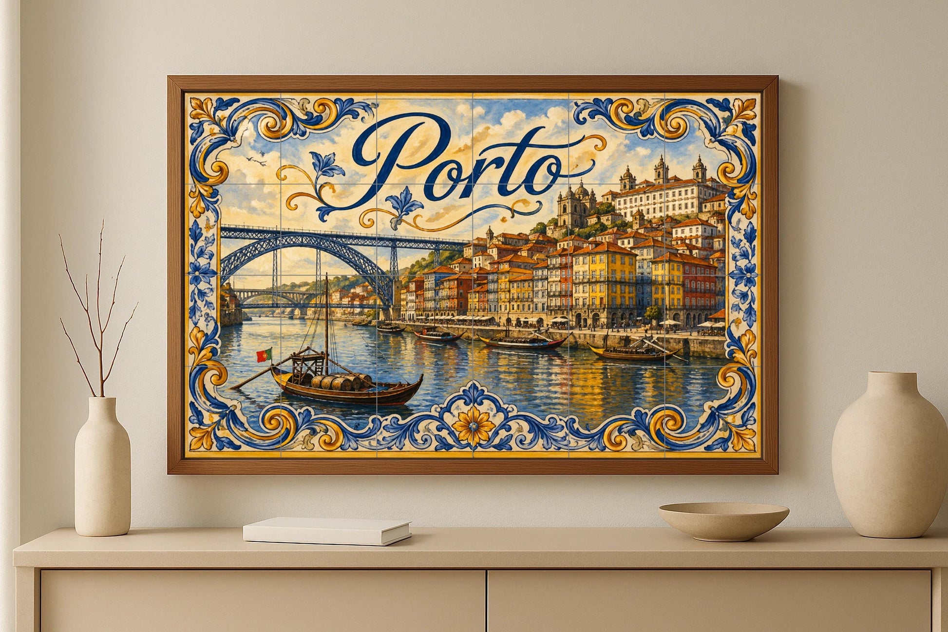 Porto Portugal, decoración de la pared del río · Fresque Céramique — Décor Mural Voyage