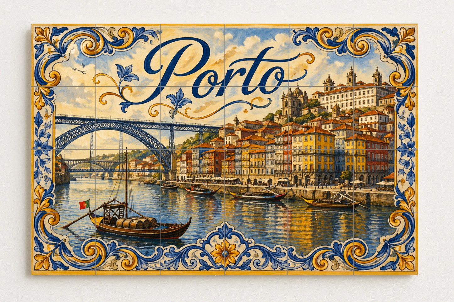 Porto Portugal, decoración de la pared del río · Fresque Céramique — Décor Mural Voyage