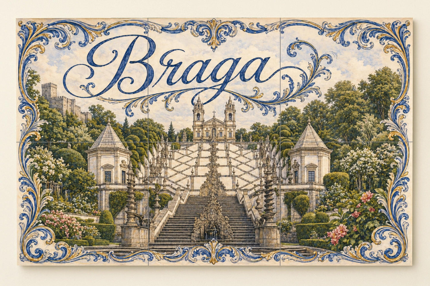 Mural de azulejos de cerámica de Braga, Portugal, Santuario de Bom…