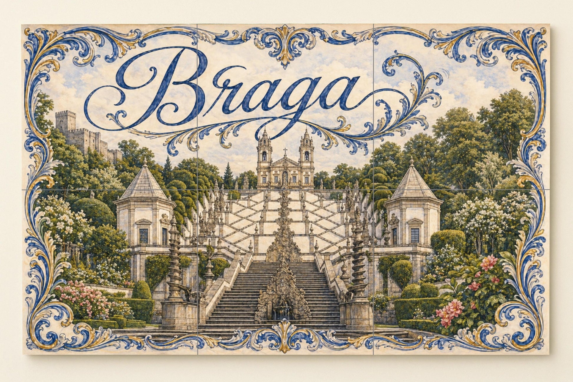 Mural de azulejos de cerámica de Braga, Portugal, Santuario de Bom…