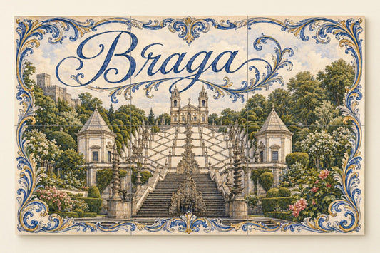 Mural de azulejos de cerámica de Braga, Portugal, Santuario de Bom…