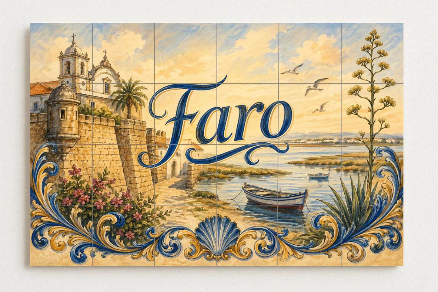 Faro, Portugal, decoración de pared · Fresque Céramique — Art Populaire et Ornemental