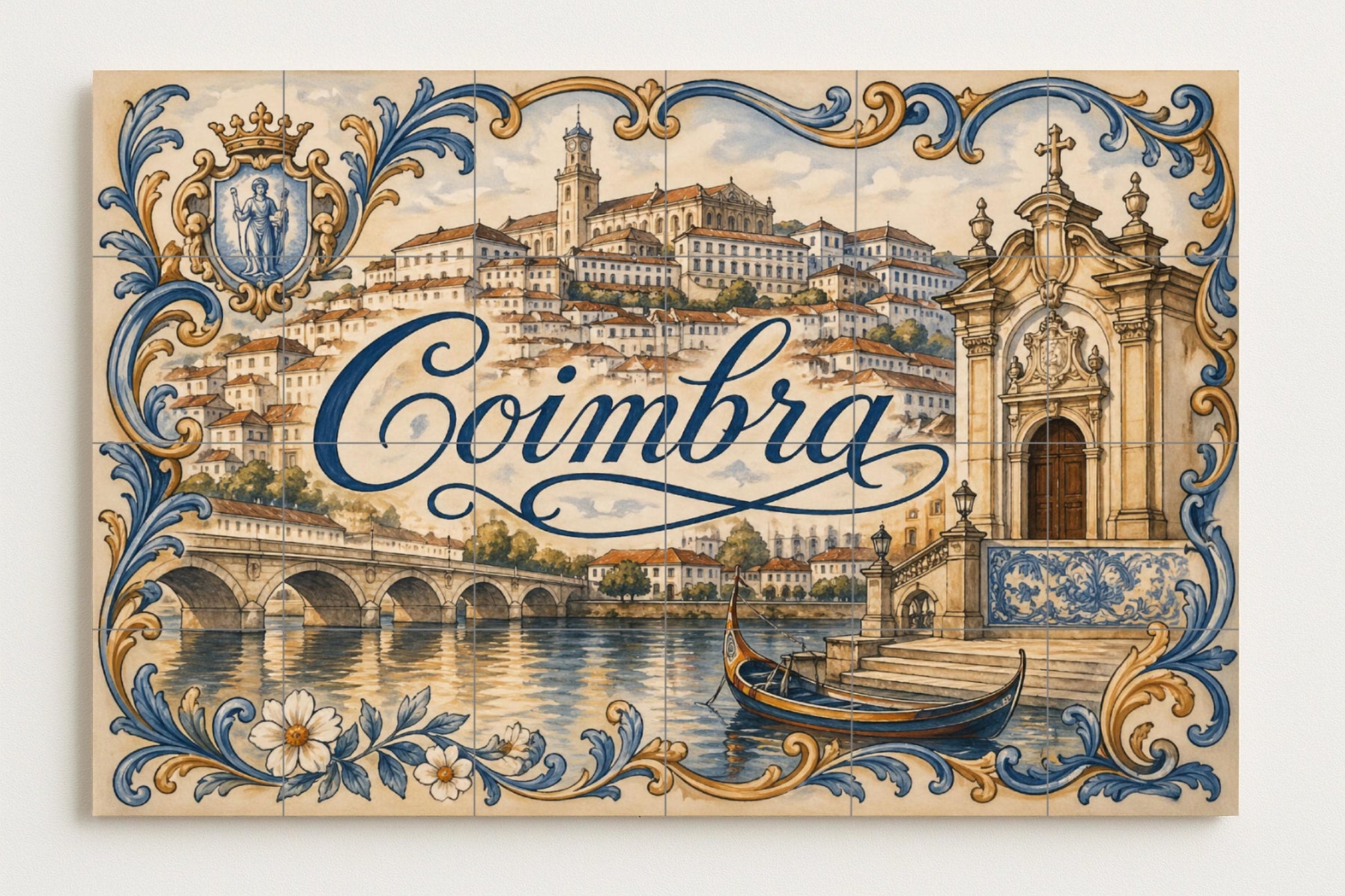 Mural de azulejos de cerámica de Coimbra, Portugal, decoración de la…