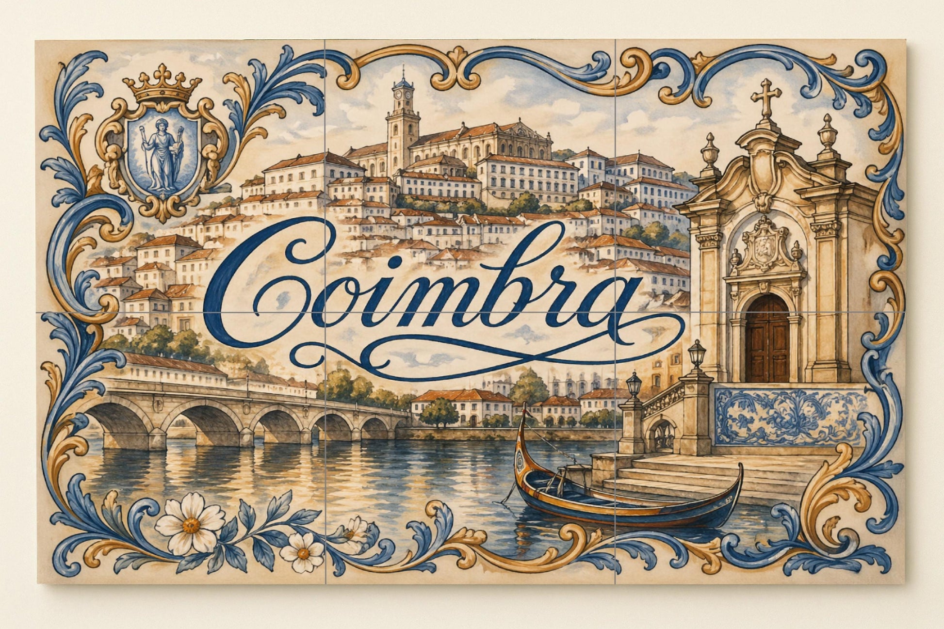 Mural de azulejos de cerámica de Coimbra, Portugal, decoración de la…