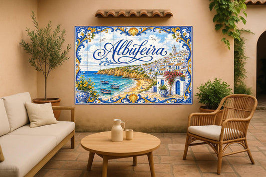 Mural de azulejos de cerámica de Albufeira, Portugal, pueblo costero…