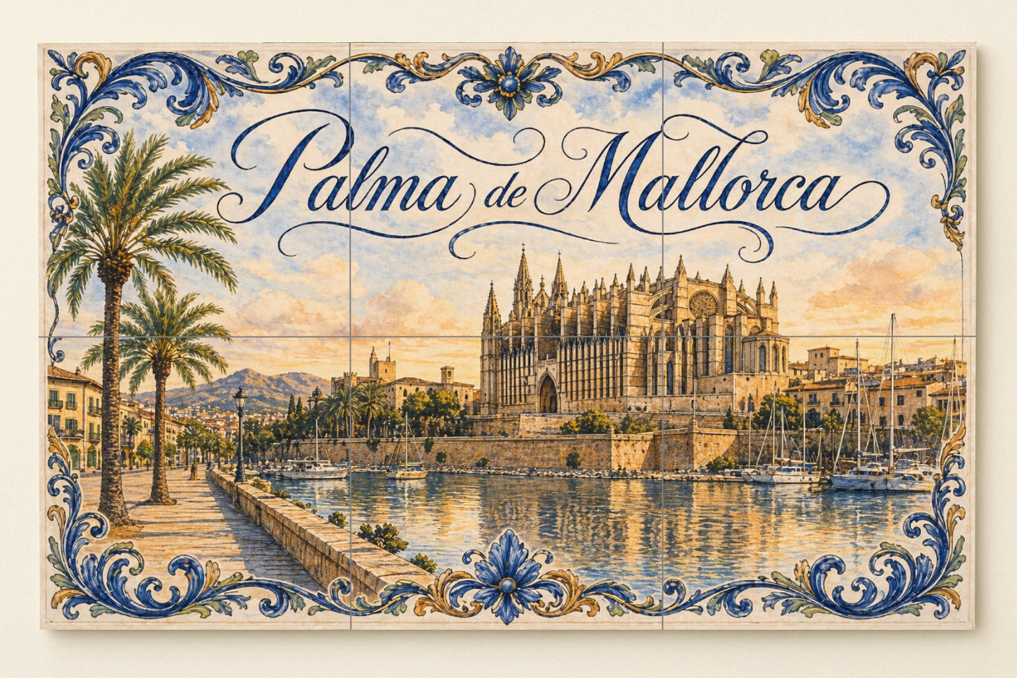 Mural de azulejos cerámicos de la Catedral de Palma de Mallorca…