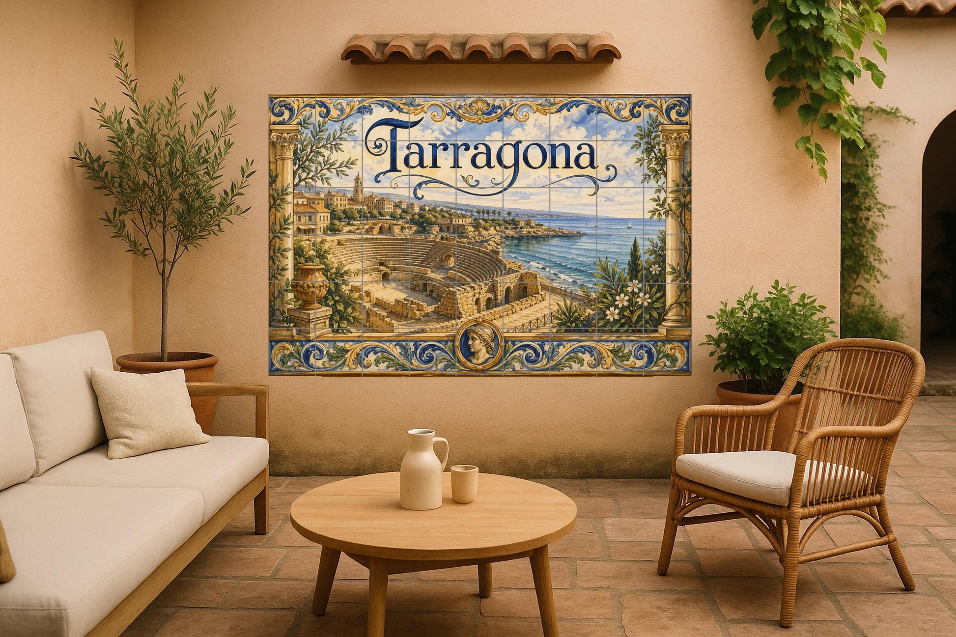 Del anfiteatro romano de Tarragona, decoración — Fresque Murale en Carreaux de Céramique · Paysage Urbain en Carreaux